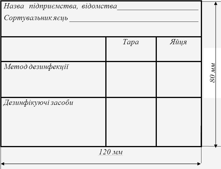 Зразок ЕТИКЕТКИ, яку  вкладають  в  ящик з  інкубаційними   яйцями
